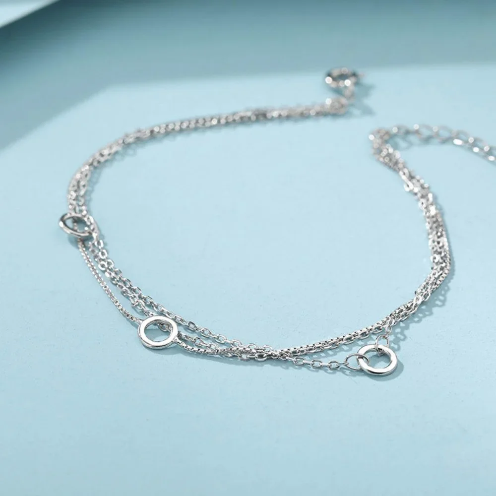 #NEW 925 Sterling Silver Circle Chain Bracelet